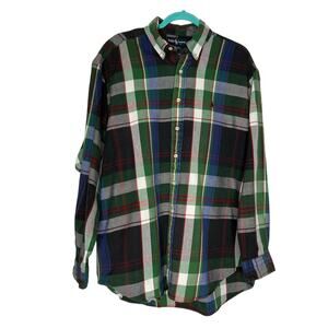 Ralph Lauren Men's Big Shirt in Blue Green Plaid Long Sleeve Size L